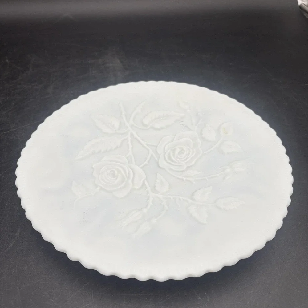 Imperial Milk Glass Raised Rose Pattern Cake‎ Plate/Display 12